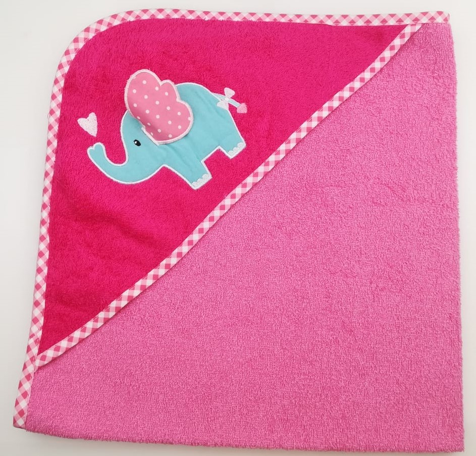 Уголок дет. махровый с вышивкой Слоненок с сердечком (розовый)