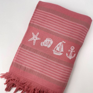 Пештемаль Белые якоря коралловый
